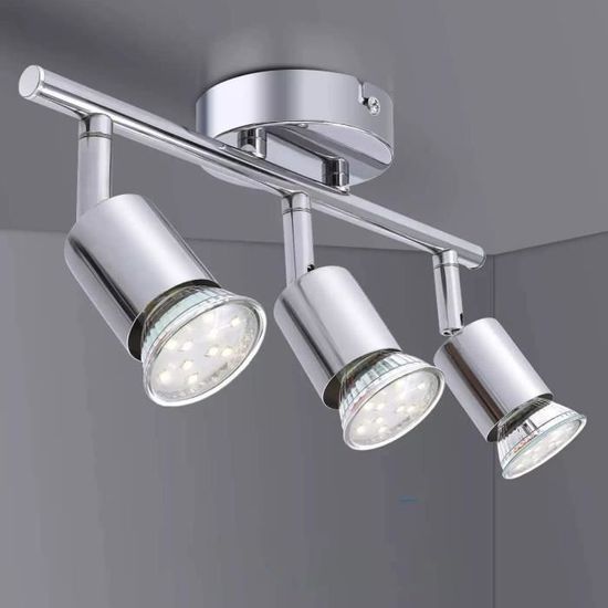 Plafonnier LED  3 spot Orientable avec 3x Ampoules LED GU10 5W Blanc Chaud ,Luminaire Plafonnier Led - Spots Plafond Adjustables