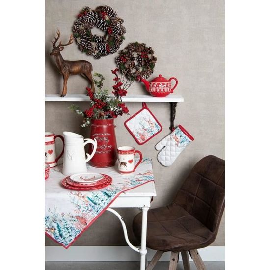 Nappe Carrée - Taille 100X100 Cm - Couleurs Blanc-Rouge-Marron-Vert - En  100% Coton - Collection : Holly Christmas - Nappe [J1258] - Cdiscount Maison