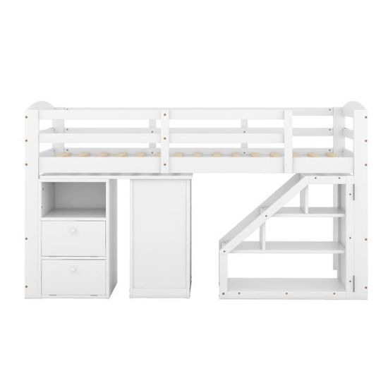 Lit Mezzanine Enfant 90x200 Cm Blanc, Avec Tableau à Peindre, Coffre De Rangement, échelle 3 Marches Et Espace Réglable Dessous - 2