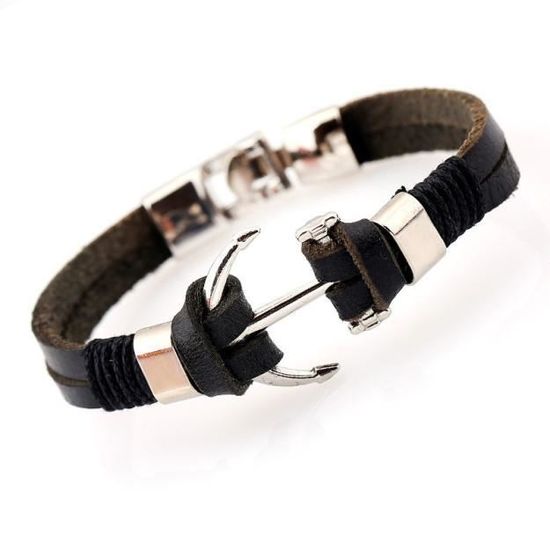 NOIR SUPERBE Qualit/é Bracelet Homme Femme bracelet surf acier inoxydable Bracelet SURF Bracelet Nautique Bracelet HOMME CUIR Cuir tress/é noir