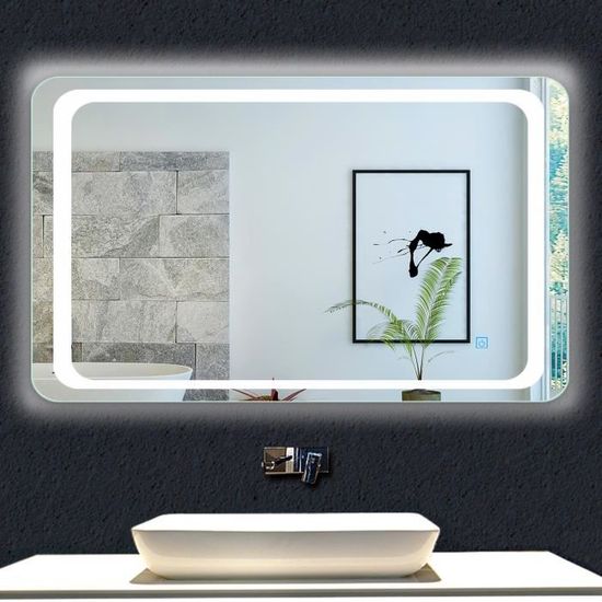 Aica 100*70 cm LED Miroir de salle de bain Mural- Blanc froid 6000K commutateur tactile