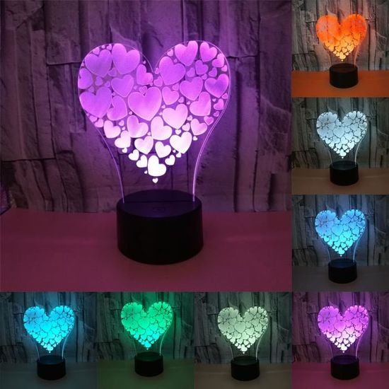 Belle RGB Amour Coeur Forme 3D LED Lumière de Nuit Chambre Lampe Pour Les Couples Amoureux De Mariage Anniversaire Cadeau