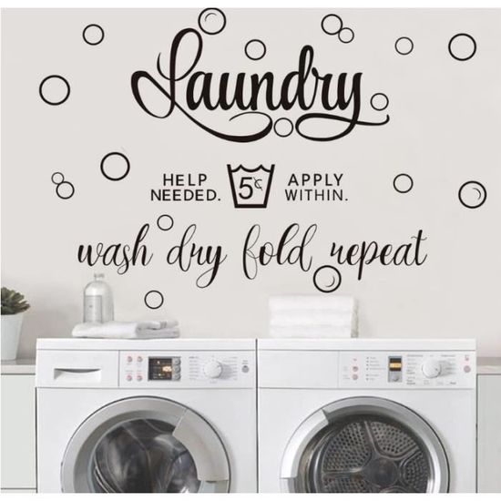 Grand sticker mural pour buanderie avec citation « Wash Dry Fold Repeat » -  Cdiscount Maison