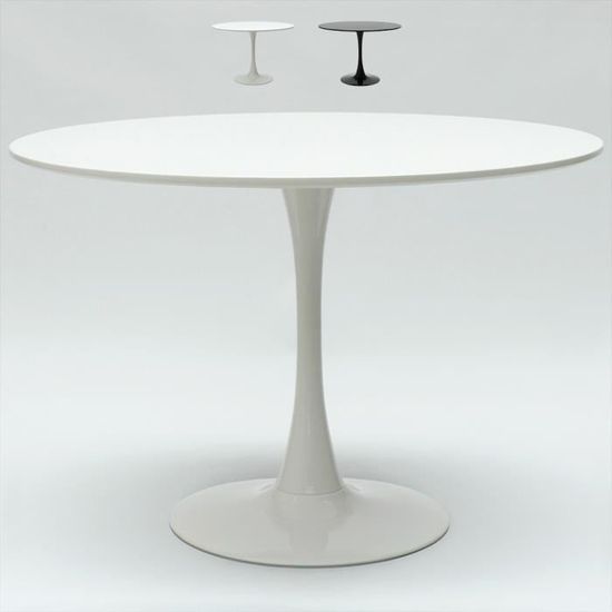 Table de salon Tulip ronde noir et blanc 120 cm bar cuisine et restaurant, Couleur: Blanc