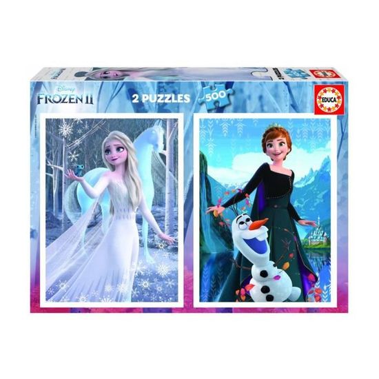 Puzzle La Reine des Neiges - EDUCA - Set de 2 puzzles 500 pièces représentant Elsa, Olaf et Anna