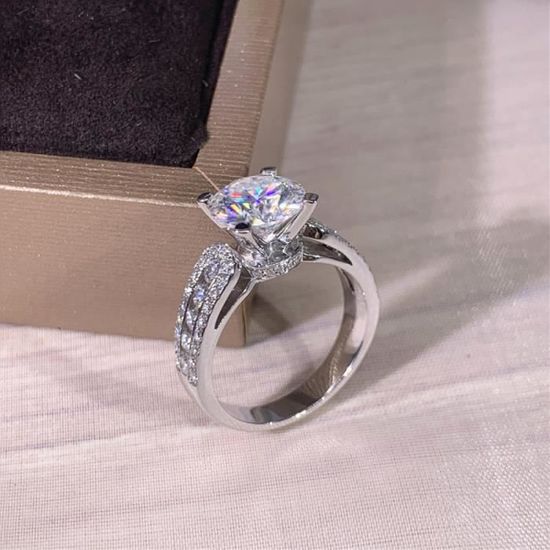 Bague Argent 925 Sertie De Strass Brillants - Taille 58, Occasion En Bon état