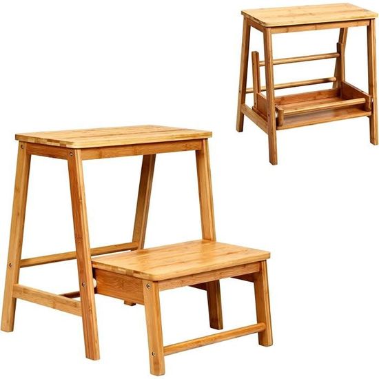 Escabeau Pliable Vintage 2 Niveaux Années 50/60 - En Bois, Rouge Et Blanc, Occasion Bon état, Origine France