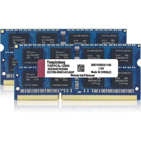 Barrette Mémoire Crucial DDR3L 16Go (2x8Go) 1600MHz PC3L-12800 - SODIMM - Neuve