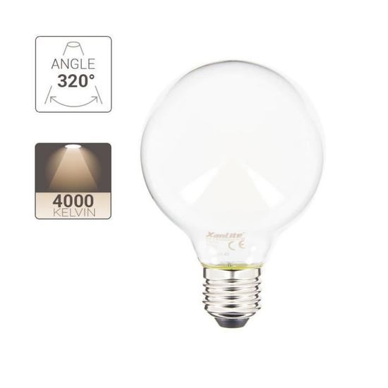 XANLITE Ampoule LED G80 Opaque, culot E27, conso. 8,5W, 806 Lumens