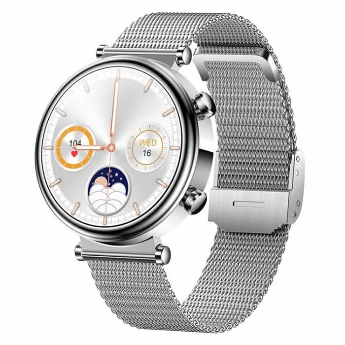 Montre Connectée Femme Fitness Tracker Message Rappel Menstruel Appel Bluetooth Fonction NFC Bracelet Smartwatch Bracelet - Or/Blanc