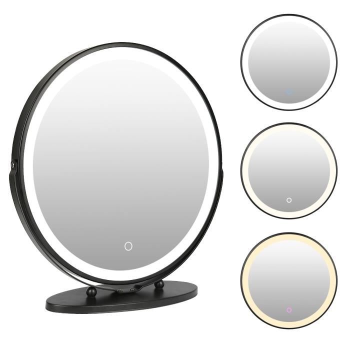 MixMest! Miroir LED à poser Rotatif avec cadre noir, Ø 50cm, rond, 3 Modes