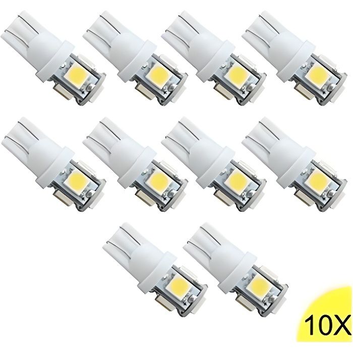 Ampoules T10 LED W5W 5 SMD Blanc Xenon 6000k Veilleuse Feux Plaque Auto 12V