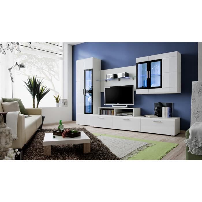 Meuble tv complet KRONOS 2 laqué blanc+ led