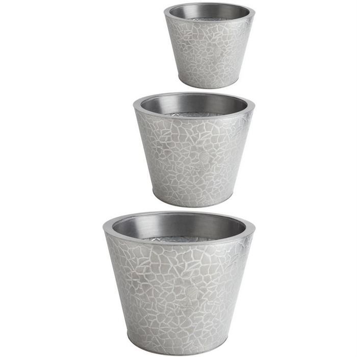 Cache-pot en zinc brossé, lot de 3, GCP156S