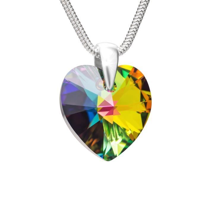 LillyMarie Femme Argent Collier Sterling Swarovski Elements Originaux Cœur Multicolore Longueur Réglable Écrin Bijoux Cadeaux de