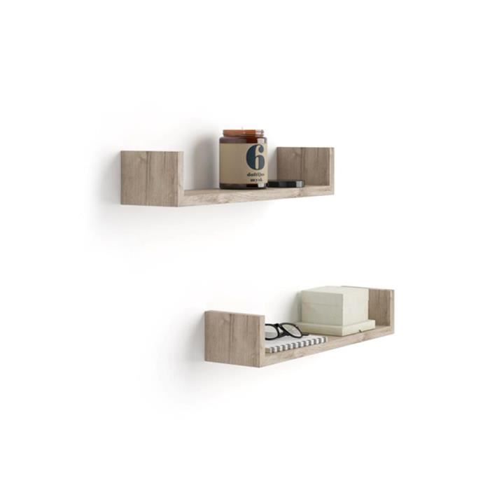 Mobili Fiver, Paire d'étagères en -U-, Iacopo, en Mélaminé, Chêne Naturel, Mélaminé, Made in Italy
