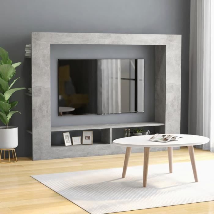 CHEZZOE Meuble TV Design - Meuble de rangement Meuble de Télévision Gris béton 152x22x113 cm Aggloméré ☺31877