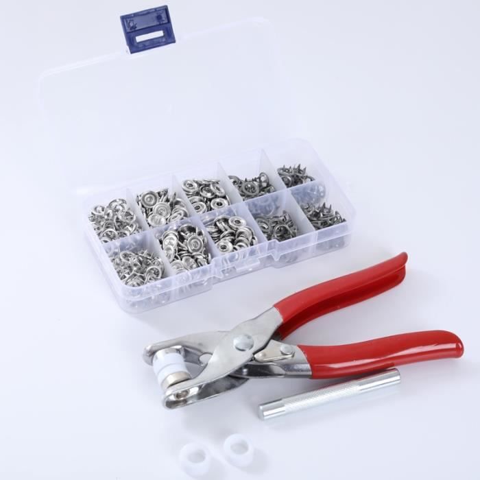 Fermeture Boutons,Pince à boutons à pression de 9.5mm + 1 boîte de 100 boutons, outil de couture - Type Gray and tool
