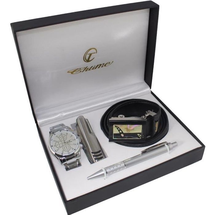 COFFRET CADEAU MONTRE HOMME + CEINTURE + COUTEAU M
