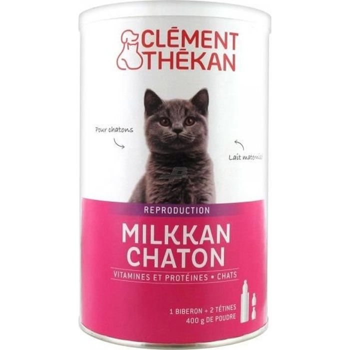 Clément Thékan Milkkan Lait Maternisé Chaton 400g + Biberon et Tétines