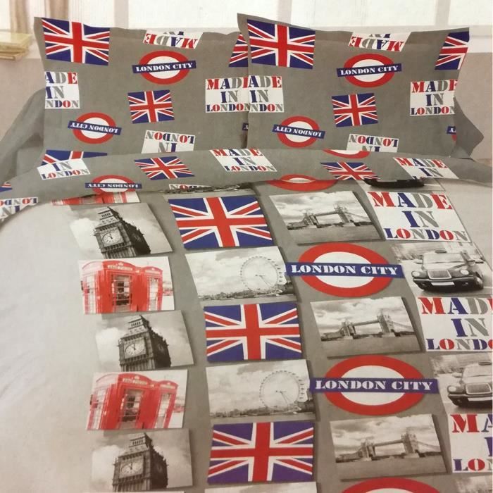 Housse de couette 220x240 cm avec ses 2 taies Made in London Gris