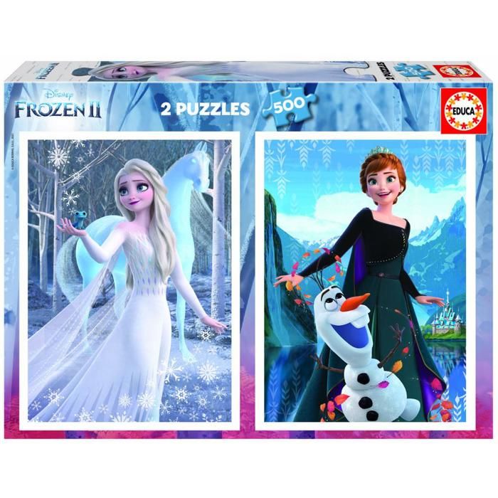 Set de 2 Puzzles Adulte Reine Des Neiges : Elsa Olaf Anna - 500 Pieces - Educa Collection Disney Nouveaute