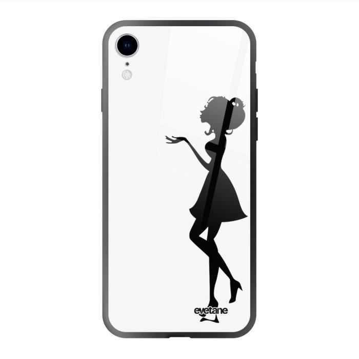 Coque en verre trempé pour iPhone Xr Silhouette Femme Ecriture Tendance et Design Evetane.