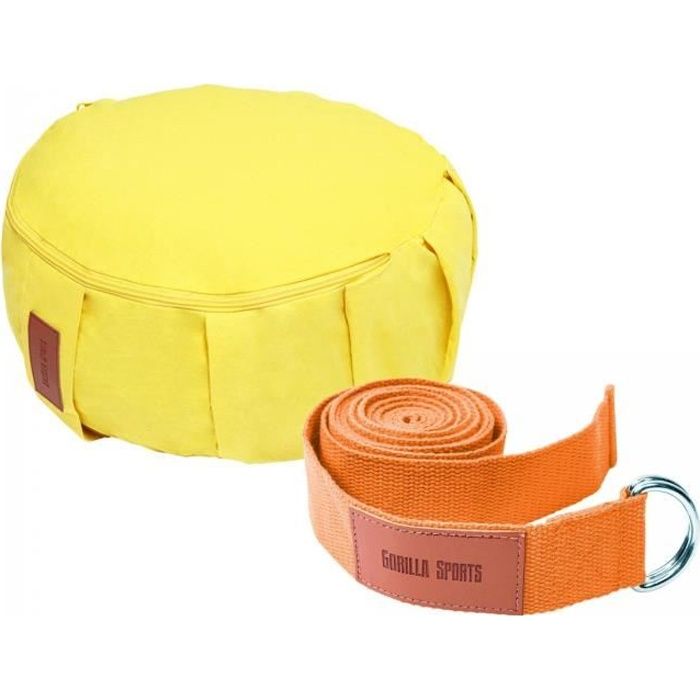 Ensemble de Yoga JAUNE/ORANGE : coussin et sangle assortis