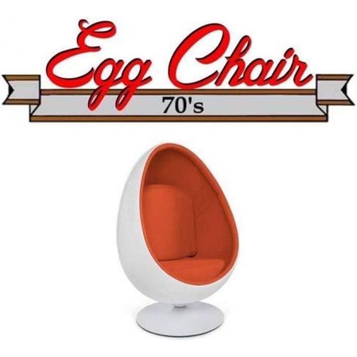 Fauteuil pivotant Oeuf, Egg chair coque blanche / intérieur feutrine orange Design 70's. orange Velours Inside75