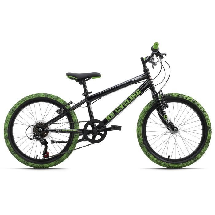 Vélo enfant 20'' - KS CYCLING - Crusher - Unisexe - 6 Vitesses - Noir-Vert - Taille de Cadre 28 cm