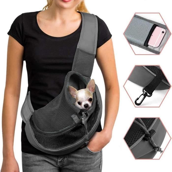 Sac de Transport pour Chat Chien (max 5 KG)Sac bandoulière pour Chiot épaule pour Animaux de Compagnie-Noir Gris