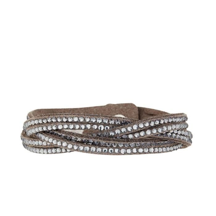 Mes-bijoux.fr - Bracelet Femme Alcantara Gris et ornée de Cristaux de Swarovski Element - WRG125Crygv
