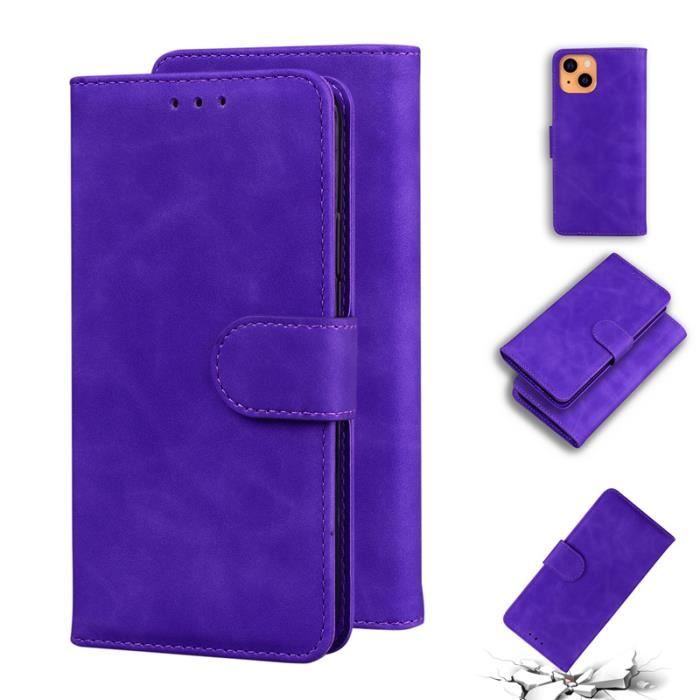 PU Cuir Flip Étui Couleur Housse pour Apple iPhone 13 Violet