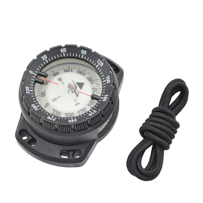 Boussole de plongée sous-marine lumineuse poignet Boussole de navigation sous-marine étanche Boussole avec cordon élastique noir