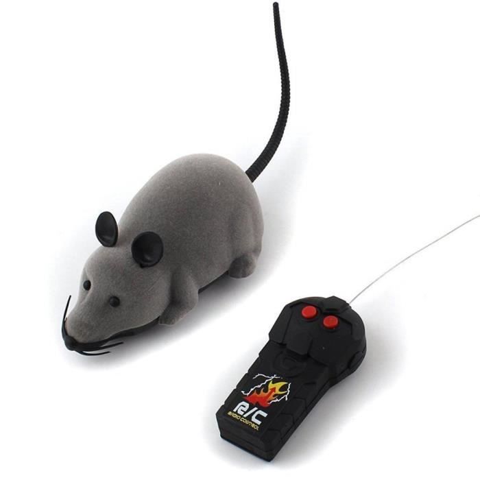 Souris à Télécommande Jouet Rat Courir à Batterie Jeux Interactif Simulation pour Chat Chien Animal Domestique-Gris