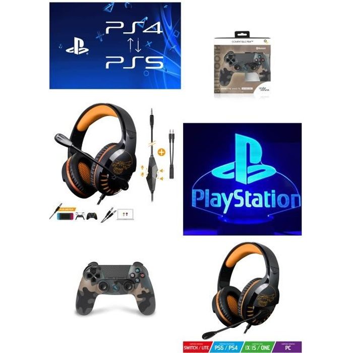 PACK Casque SPIRIT OF GAMER PRO-H3 PlayStation PS4-PS5 Edition + Manette PS4 Playstation NIGHT OP GOLD Bluetooth