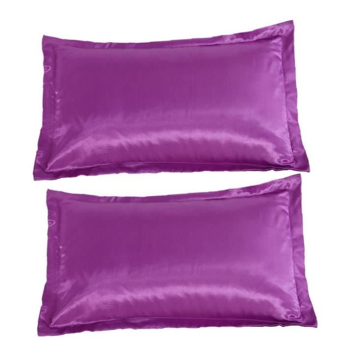 Satin Taie d'oreiller Silk sentiment anti-rides Couvre-oreiller Case de soins de la peau de cheveux 1Pair violet