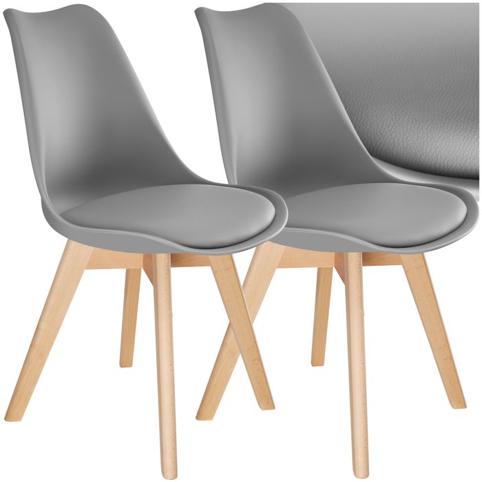 TECTAKE 2 Chaises de Salle à Manger Style Scandinave Pieds en Bois Massif Design Moderne Gris