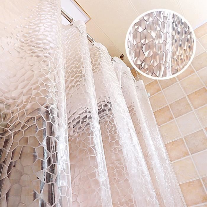 Rideau de Douche Transparent, 180x180cm 3D Rideau Douche Salle de Bain PEVA Anti-moisissure Antibactérien Imperméable Lavable avec