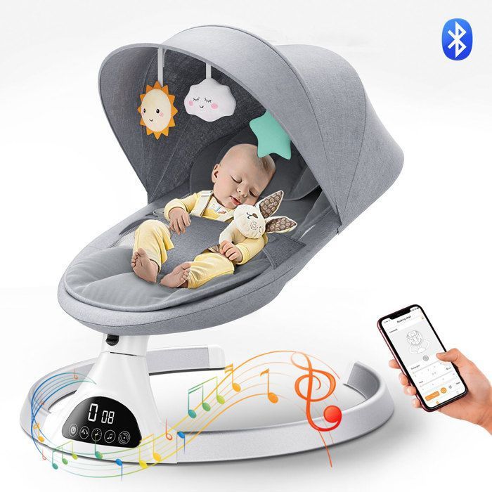 transat bébé électrique, balancelle bebe electrique de la naissance à 9 mois,5 amplitudes de vibrations pour style contrôle app