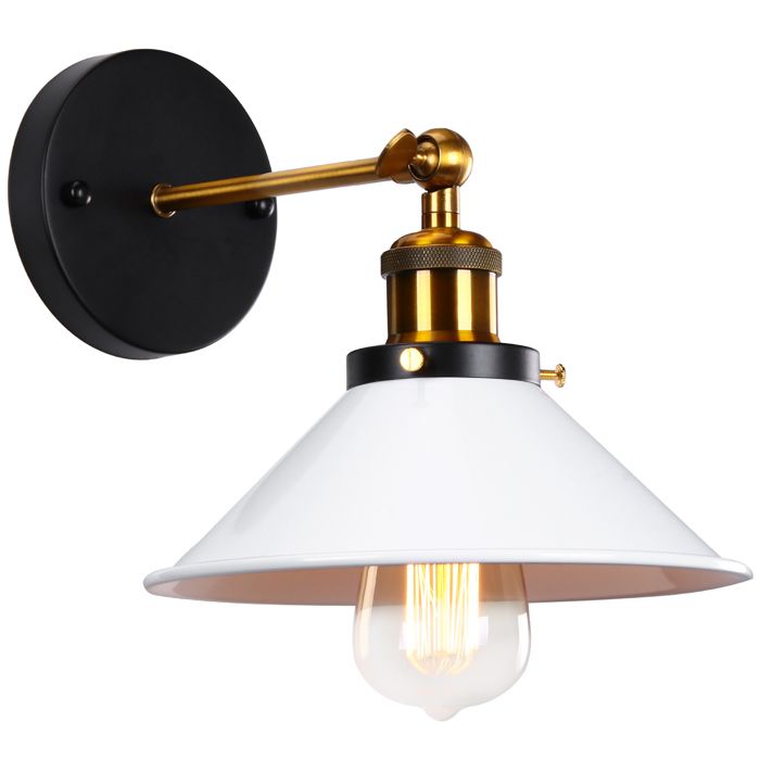 WOTTES 1pcs Applique Murale Industrielle Lampe de Plafond de Style Métal Rétro avec Rotation à 180 Degrés - Ø22cm Blanc