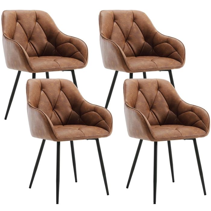 WOLTU Lot de 4 Chaises de Salle à Manger Chaise de Cuisine Rembourrée en Simili Cuir Vintage Pieds en Métal Marron W0ATT0144-4