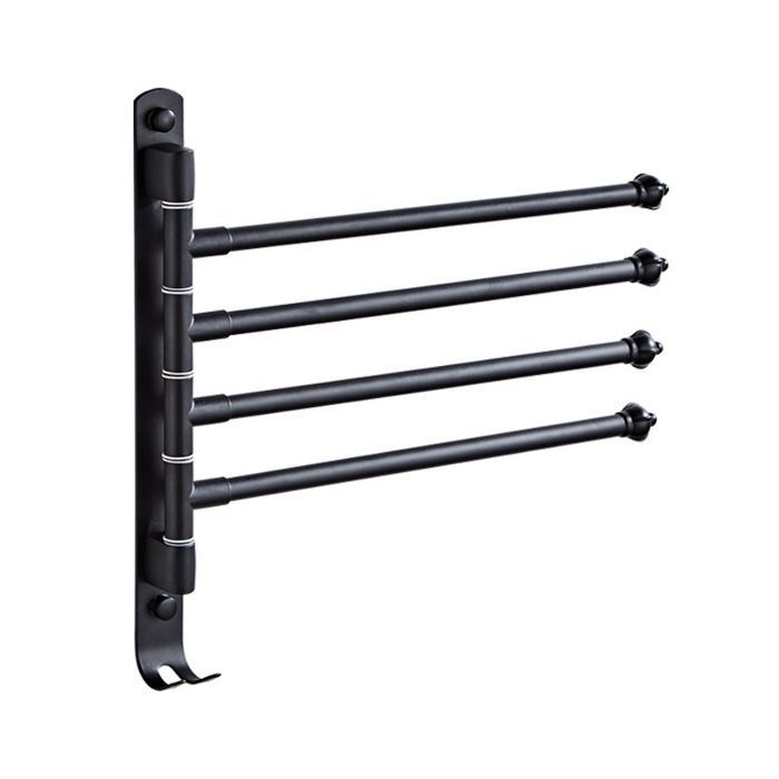 Porte-serviettes en acier inoxydable barre de serviettes mobile et pivotante suspension sans perforation - noir 1pc