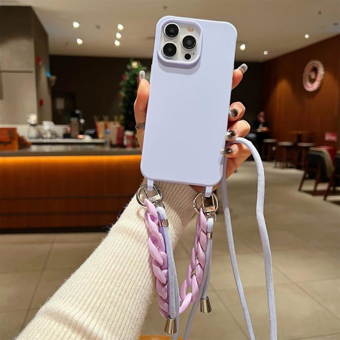 Coque Magnétique IPhone 13 Avec Cordon De Cou Réglable - Silicone TPU Antichoc, Rose Or, Compatible MagSafe
