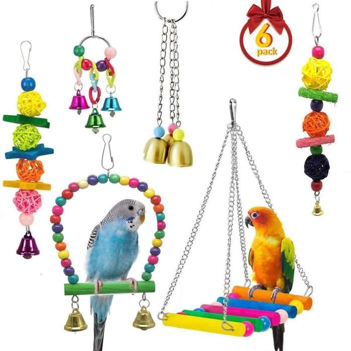 Jouet pour oiseaux - Multicolore - 6Pcs - Perroquet - Mâcher - Suspendu