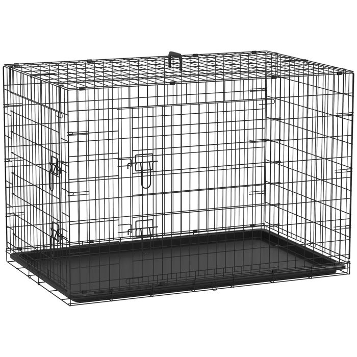 Cage de transport pour chien pliable - 2 portes verrouillables - plateau amovible - dim. 121L x 77l x 82H cm - acier ABS noir