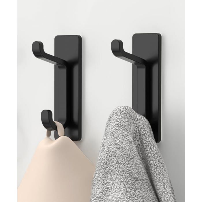 Crochet adhésif mural noir 2 pièces - porte-serviette métal sans perçage support 36 kg
