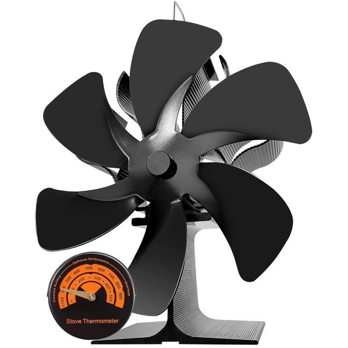 Ventilateur de cheminée - AIMOONSA - Ventilateur 6 pales - Alimenté par la chaleur - Silencieux 25 dB - Noir - Aimoonsa
