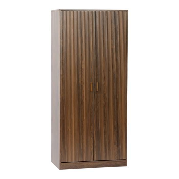 Dressing. armoire. 2 portes avec penderie et rangements LINEAR noyer. panneaux stratifiés et pied en bois de sapin L 80 x P 48 x H Dressing. armoire. 2 portes avec penderie et rangements LINEAR noyer. panneaux stratifiés et pied en bois de sapin L 80 x P 48 x H