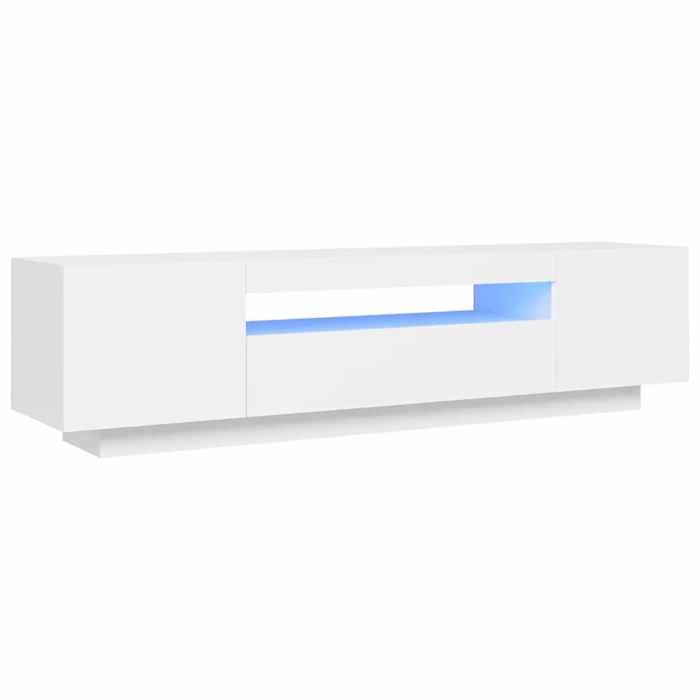 Printemps/été 2025 Armoire HiFi - JM - Meuble TV - facile à nettoyer - avec lumières LED - blanc 160x35x40 cm EU1256